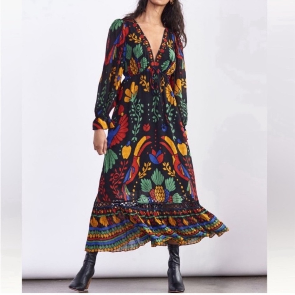 FARM Rio Colorful Floral Long Sleeve Dress